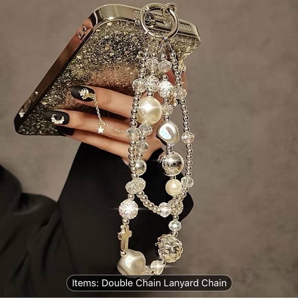 Silver Glitter Phone Charm with Chain - Picture 3 of 8